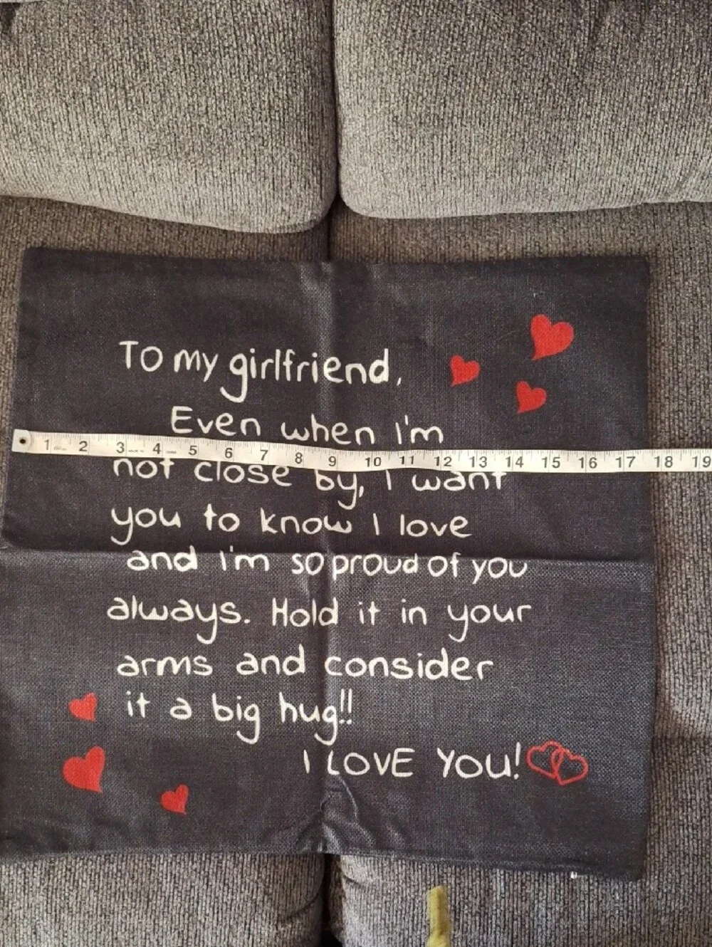 Love Message Throw Pillow Cover — Black with Red Hearts
